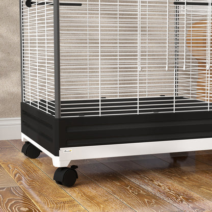 Pawhut Jaula Para Pájaros Con Ruedas Bandeja Extraíble 79x65x155 Cm Negro_3