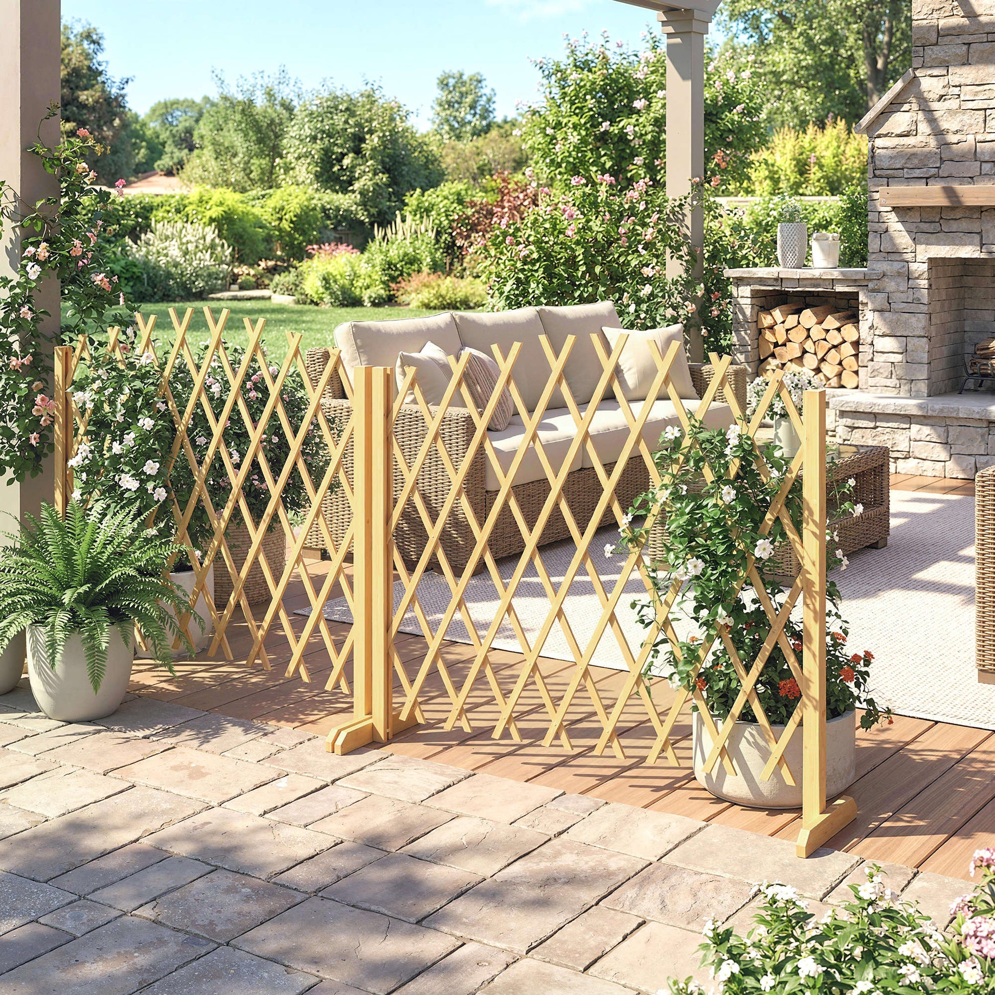 Outsunny Set De 2 Paneles Vallas De Madera Extensibles 180x30x103 Cm Natural_3