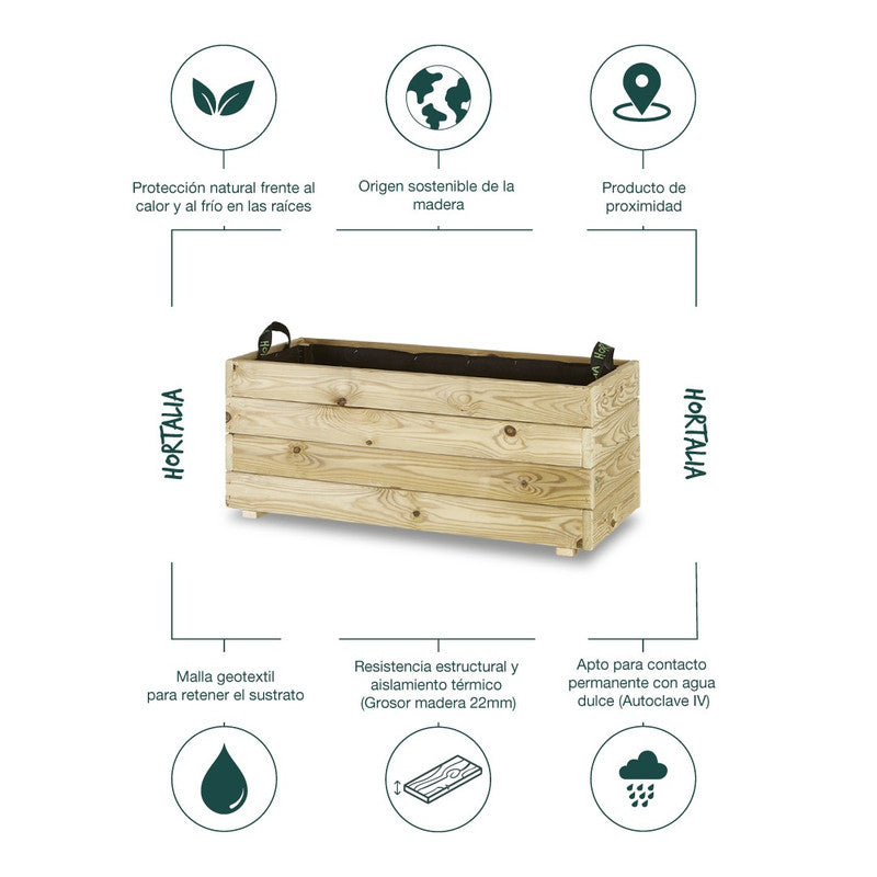 Jardinera Rectangular De Madera Tratada 90x40x40 Cm Ghio Hortalia_4