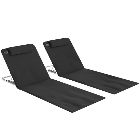 Outsunny Conjunto De 2 Esterillas De Playa Plegable 134x48x33-43 Cm Negro_0