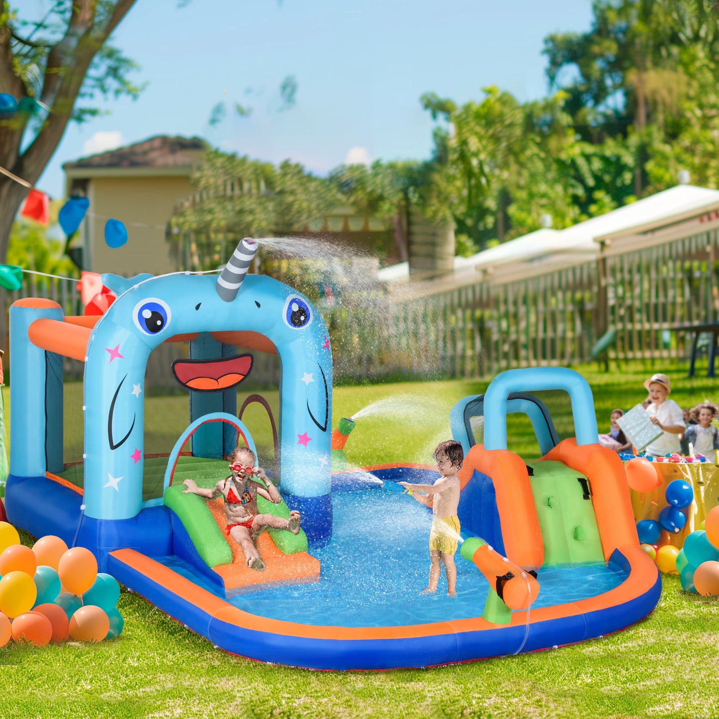 Outsunny Castillo Hinchable Para Niños De 3-8 Años Con Tobogán 420x370x230 Cm_1