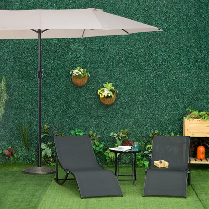 Outsunny Sombrilla Y 2 Tumbonas 4,55x2,65x2,38 M 165x61x63 Cm Beige Y Negro_1