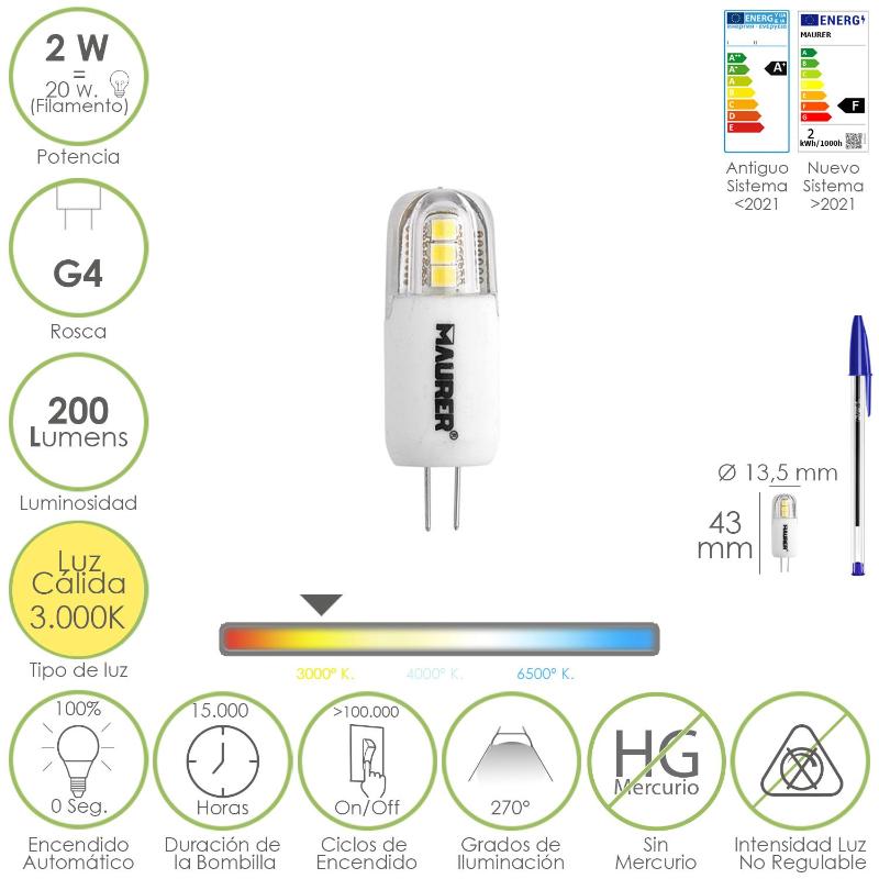 Bombilla Led Dicroica Rosca G4. 2 Watt. Equivale A 20 Watt. 200 Lumenes. Luz Calida (3000º K.)_0