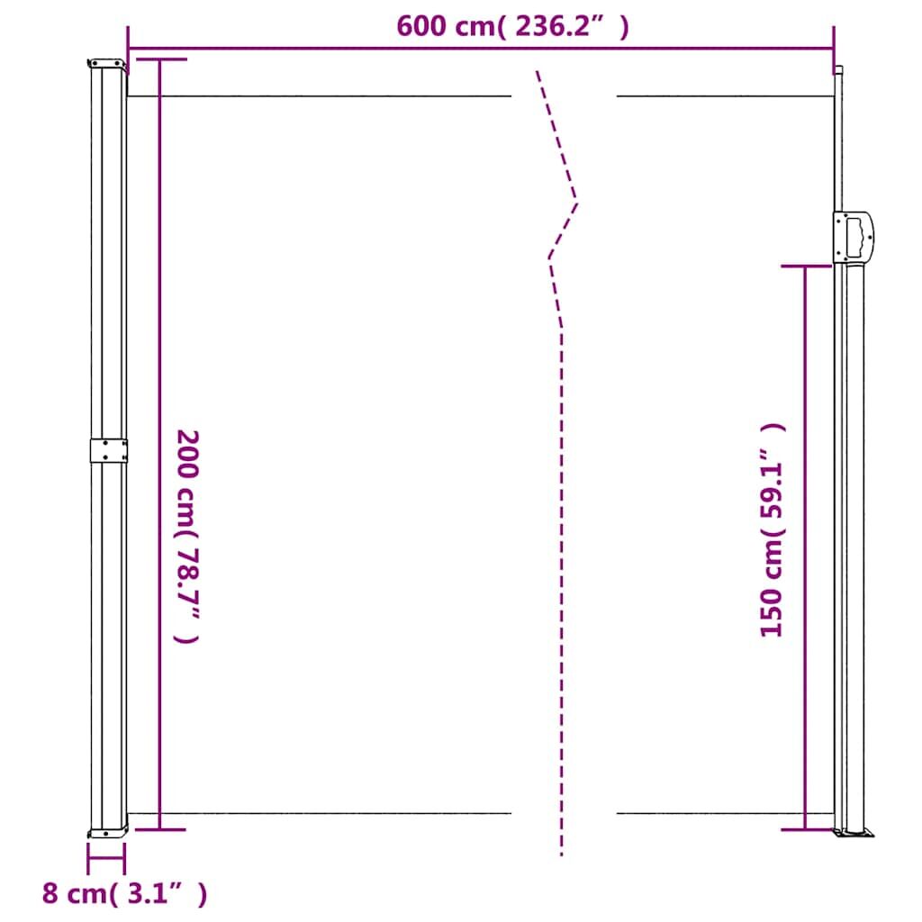 Vidaxl Toldo Lateral Retráctil Crema 200x600 Cm_2