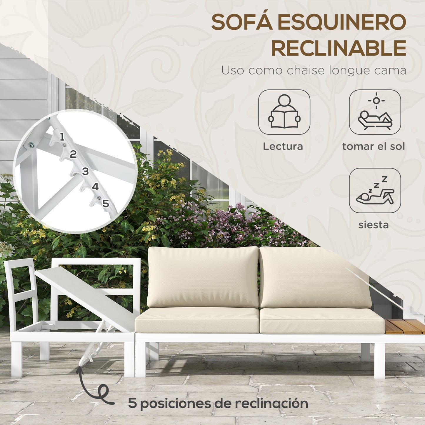 Outsunny Conjunto De Muebles De Jardín 4 Piezas Incluye 3 Sofás Crema_5