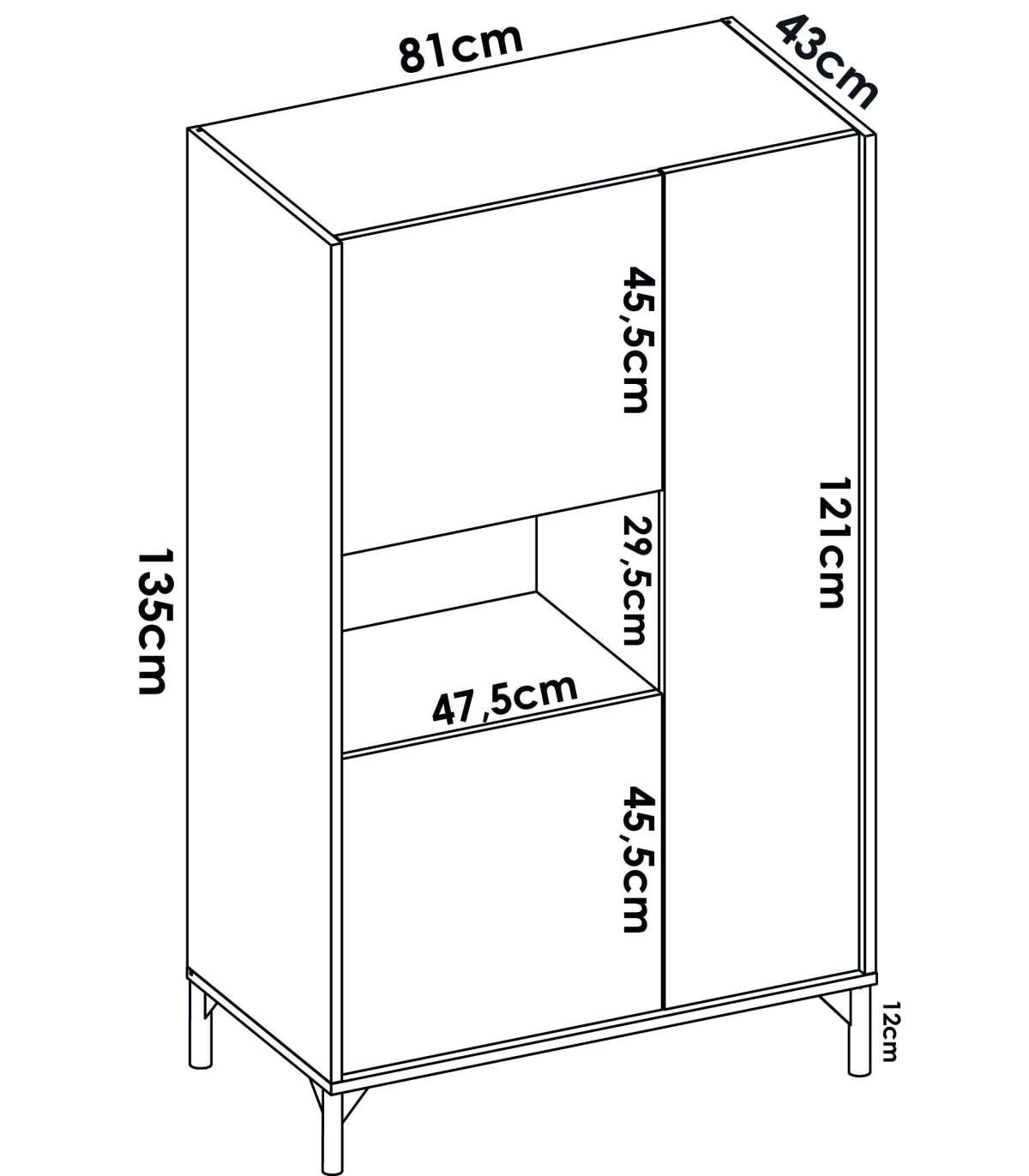 Modulo Alto Tres Puertas Para Salon O Cocina Cazalilla En Nordic 135 Cm(alto)81 Cm(ancho)43 Cm(largo)_4
