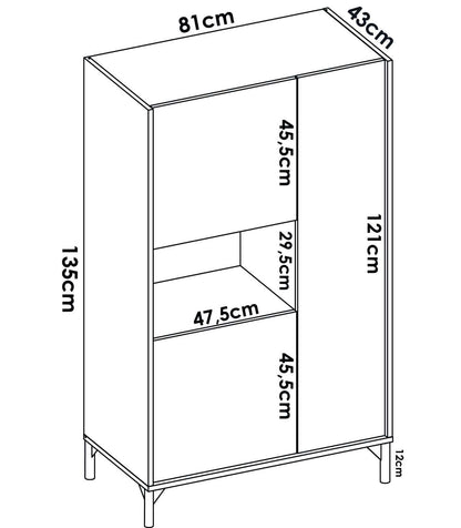 Modulo Alto Tres Puertas Para Salon O Cocina Cazalilla En Nordic 135 Cm(alto)81 Cm(ancho)43 Cm(largo)_4