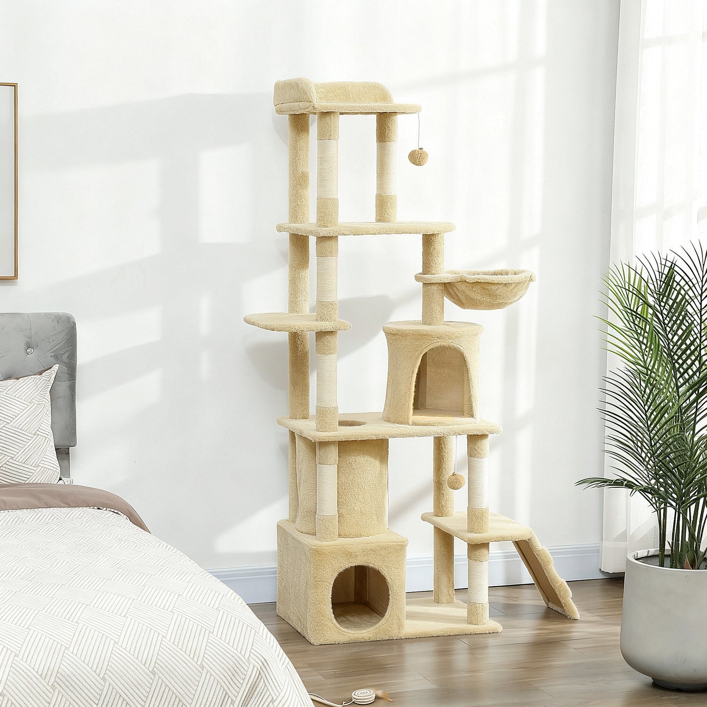 Pawhut Árbol Rascador Para Gatos Grande Altura 170 Cm Beige_1