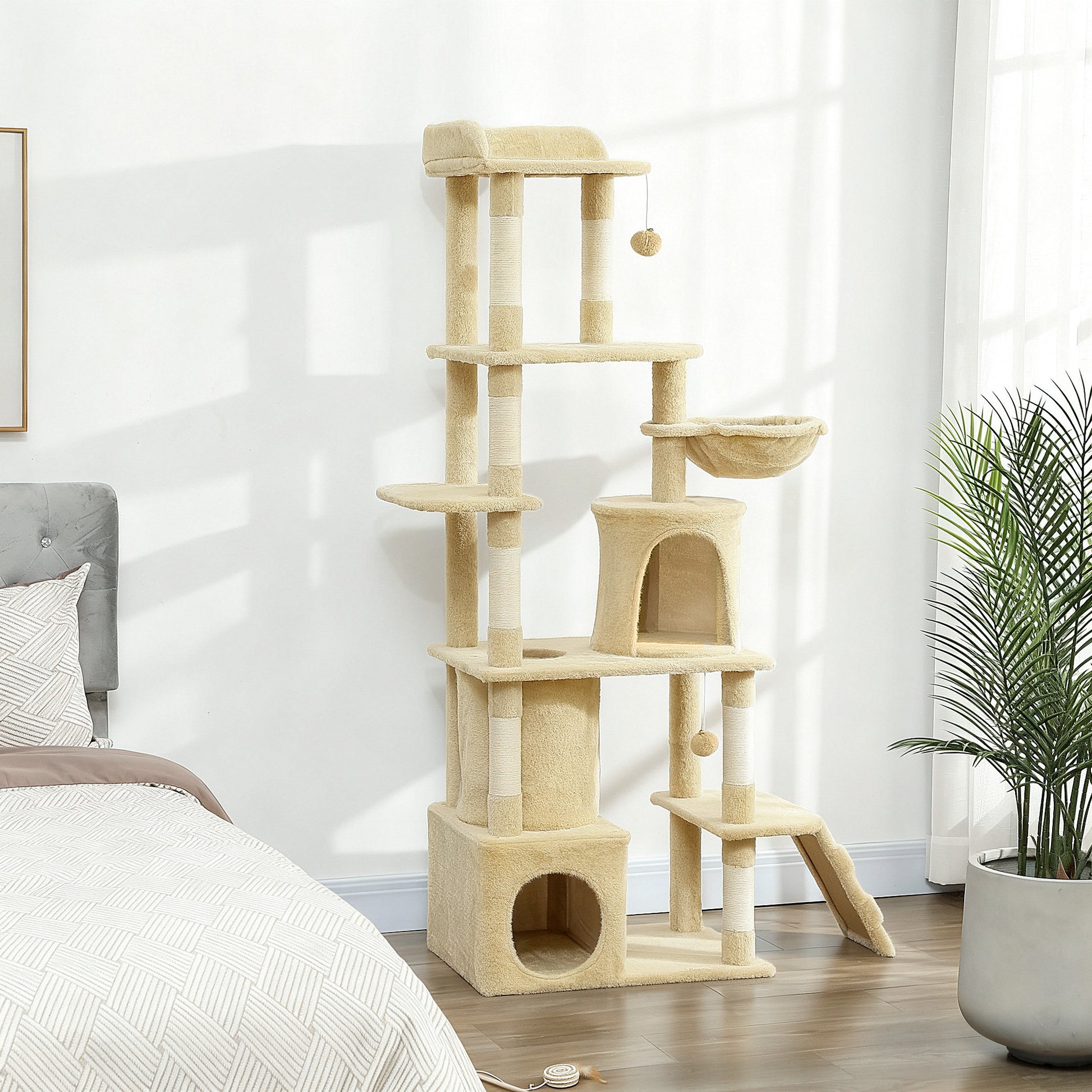 Pawhut Árbol Rascador Para Gatos Grande Altura 170 Cm Beige_1