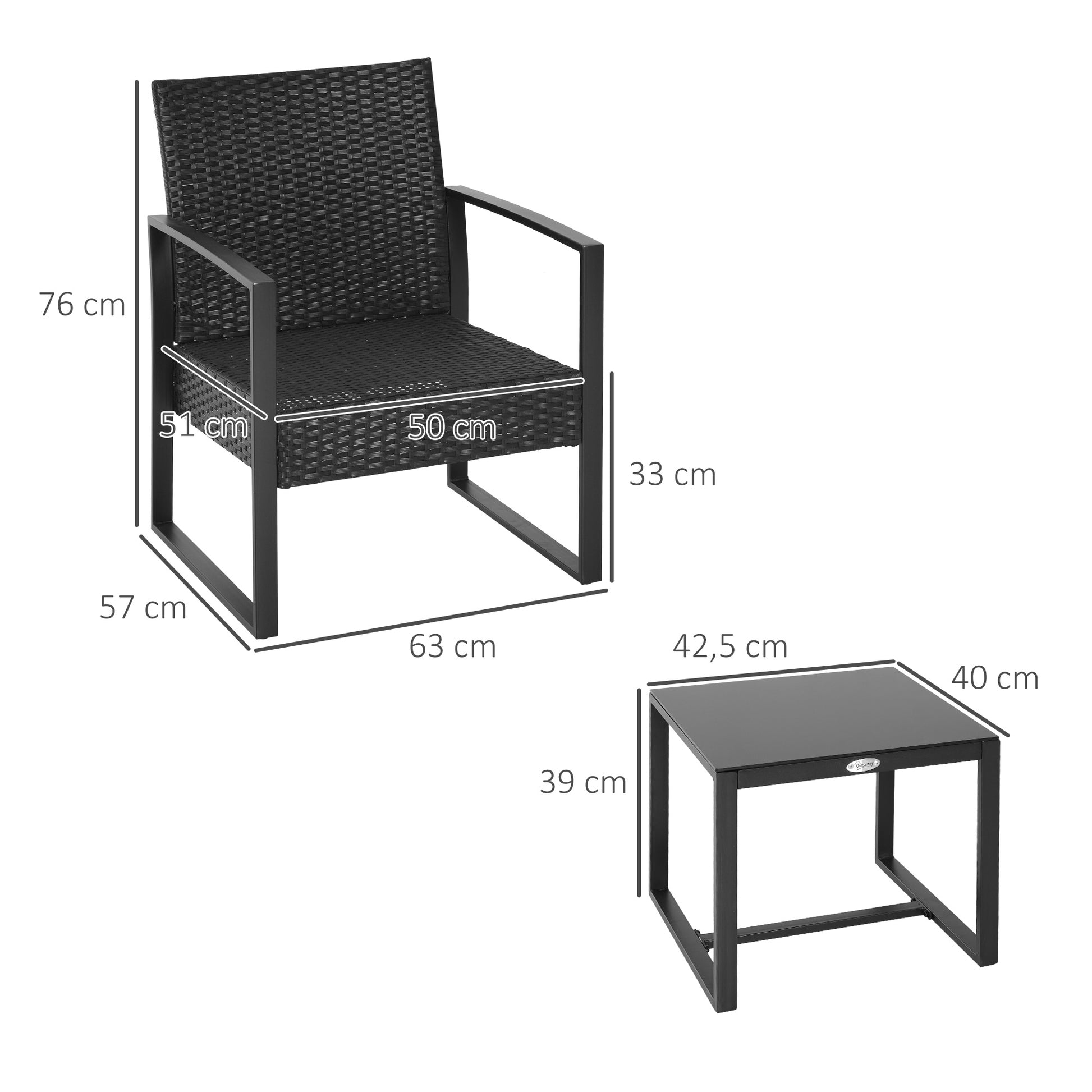 Outsunny Conjunto De Mesa Y Sillas De Jardín Para Exterior De 3 Piezas Negro_2