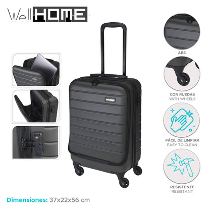 Well Home Maleta Trolley Abs De 20'' Con 4 Ruedas Color Gris Oscuro