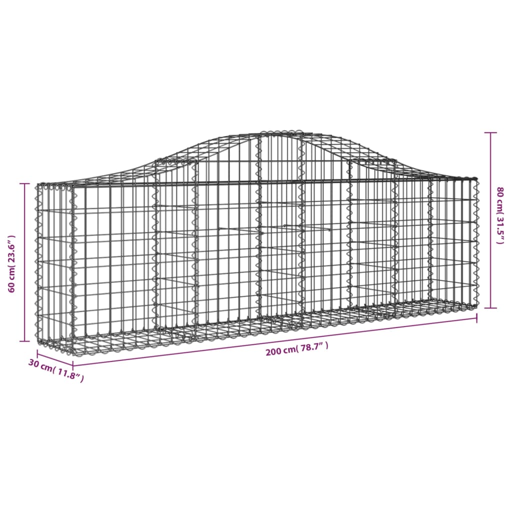 Cestas De Gaviones 20 Uds Forma De Arco Hierro 200x30x60/80 Cm_5