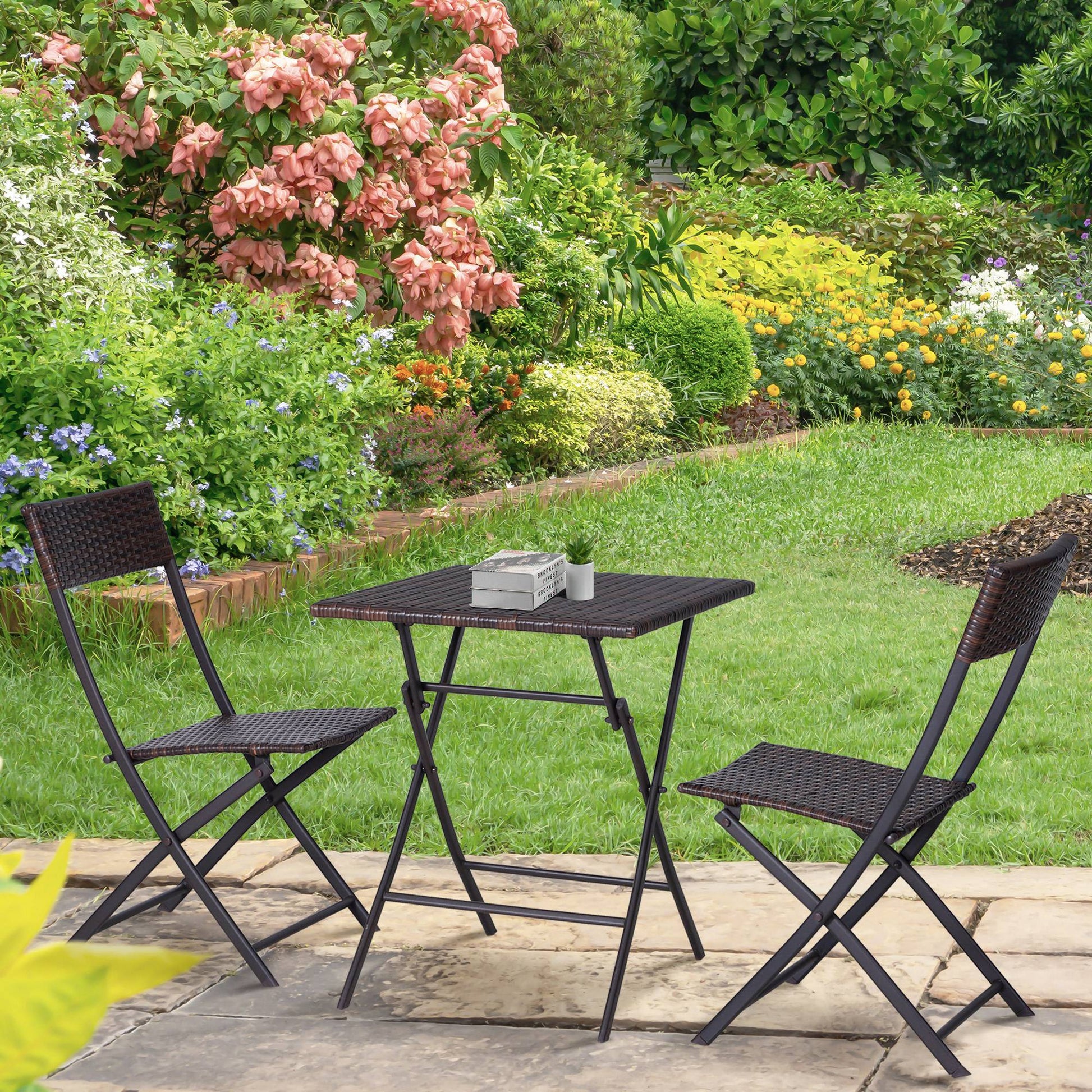 Outsunny Conjunto De 3 Piezas De Ratán 2 Sillas Y Mesa Plegable Diseño Trenzado_1