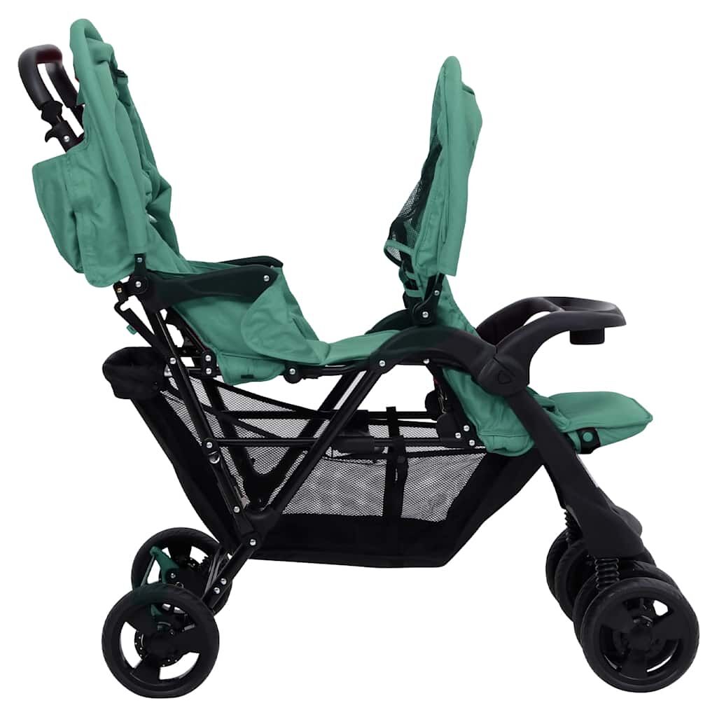 Vidaxl Carrito Para Gemelos Tandem De Acero Verde_3
