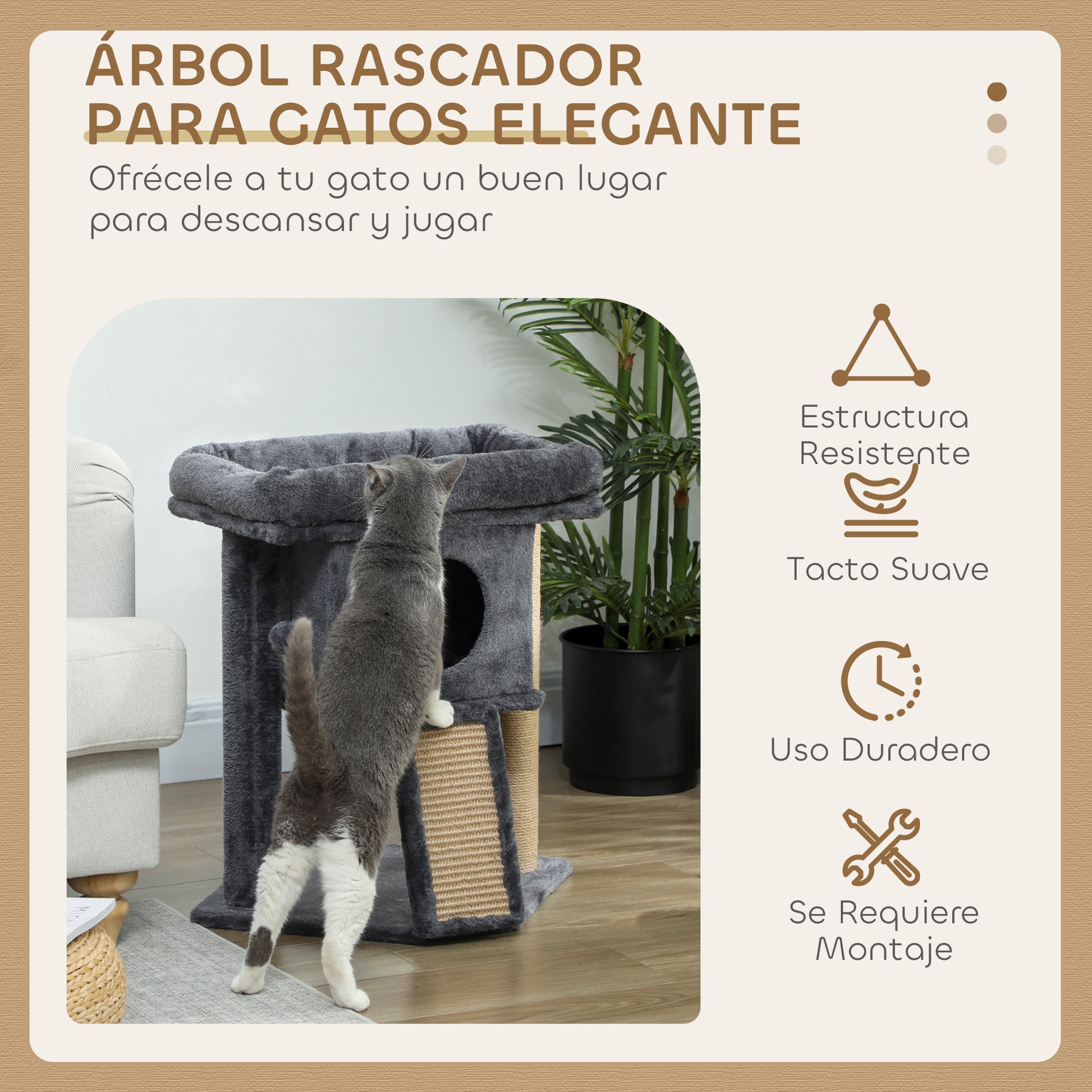 Pawhut Árbol Rascador Para Gatos Pequeños 57 Cm_3