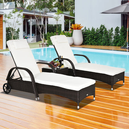 Outsunny Set 2 Tumbonas Con Respaldo Ajustable Y Mesa Para Jardín Marrón_3