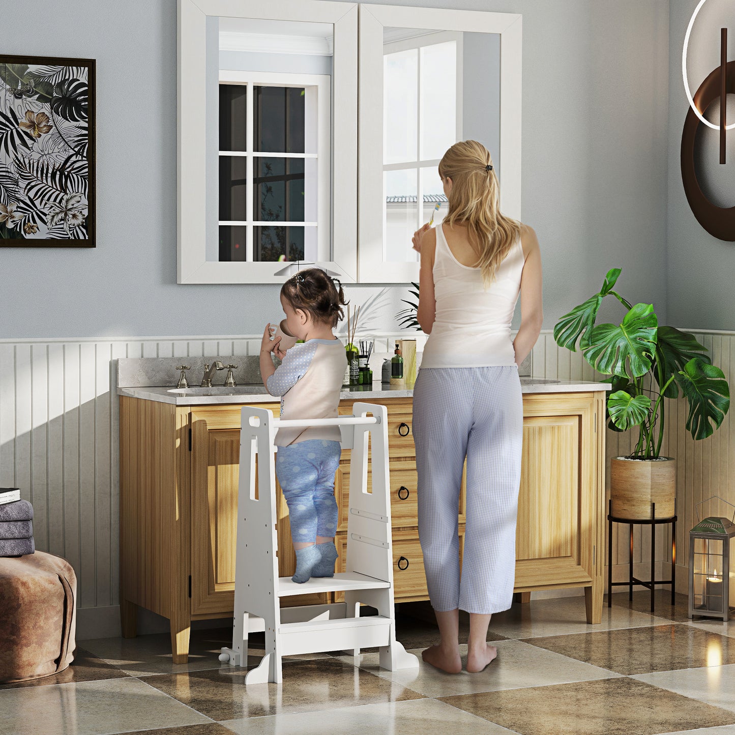 Aiyaplay Torre De Aprendizaje Con Pedal Altura Ajustable 45x47,5x91 Cm Blanco_1