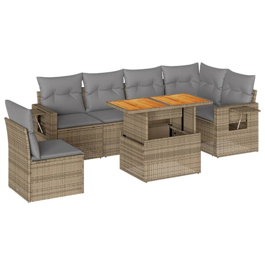 Set Sofás De Jardín 7 Piezas Y Cojines Ratán Sintético Beige / Vetonek_0