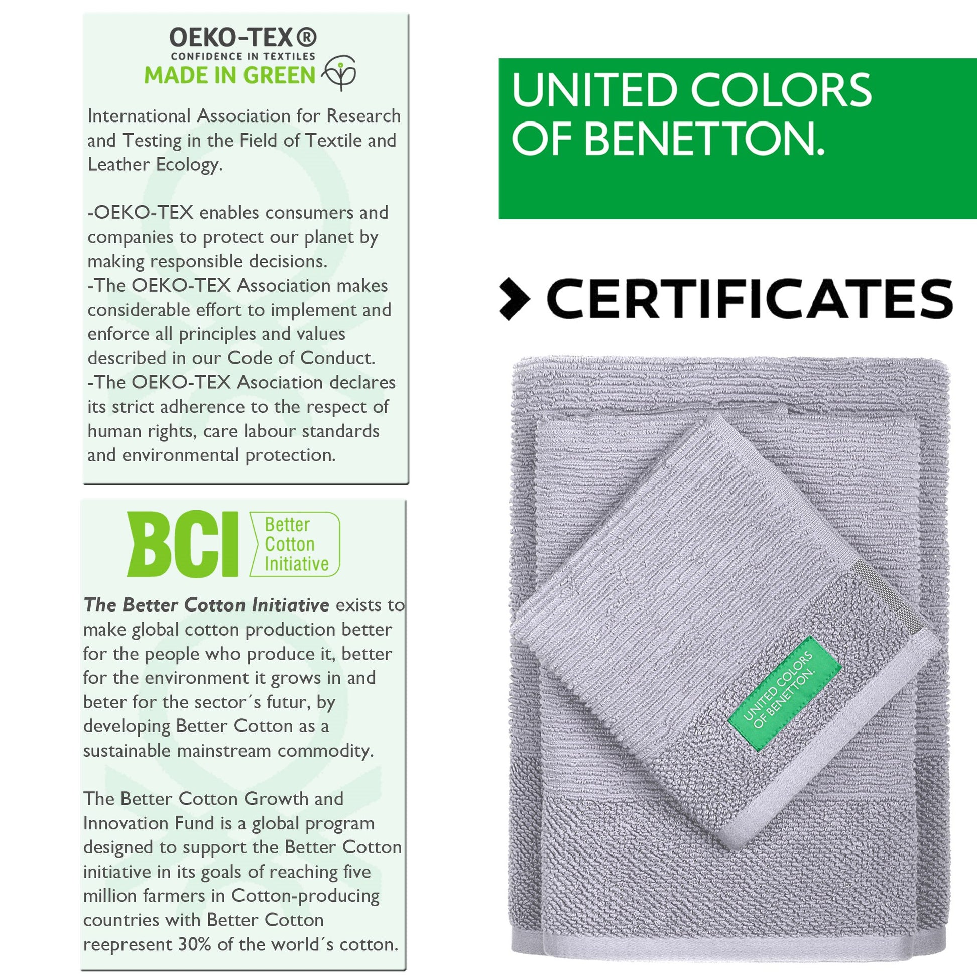 Set 3pcs Toallas De Baño (30x50+50x90+70x140cm) 450 Gsm 100%algodon Gris Casa Benetton_3