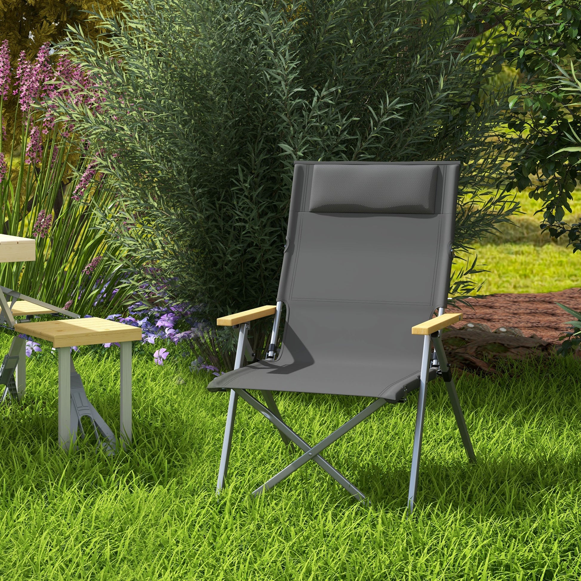 Outsunny Silla De Camping Plegable De Aluminio Respaldo Ajustable 74x59,5x98 Cm_1