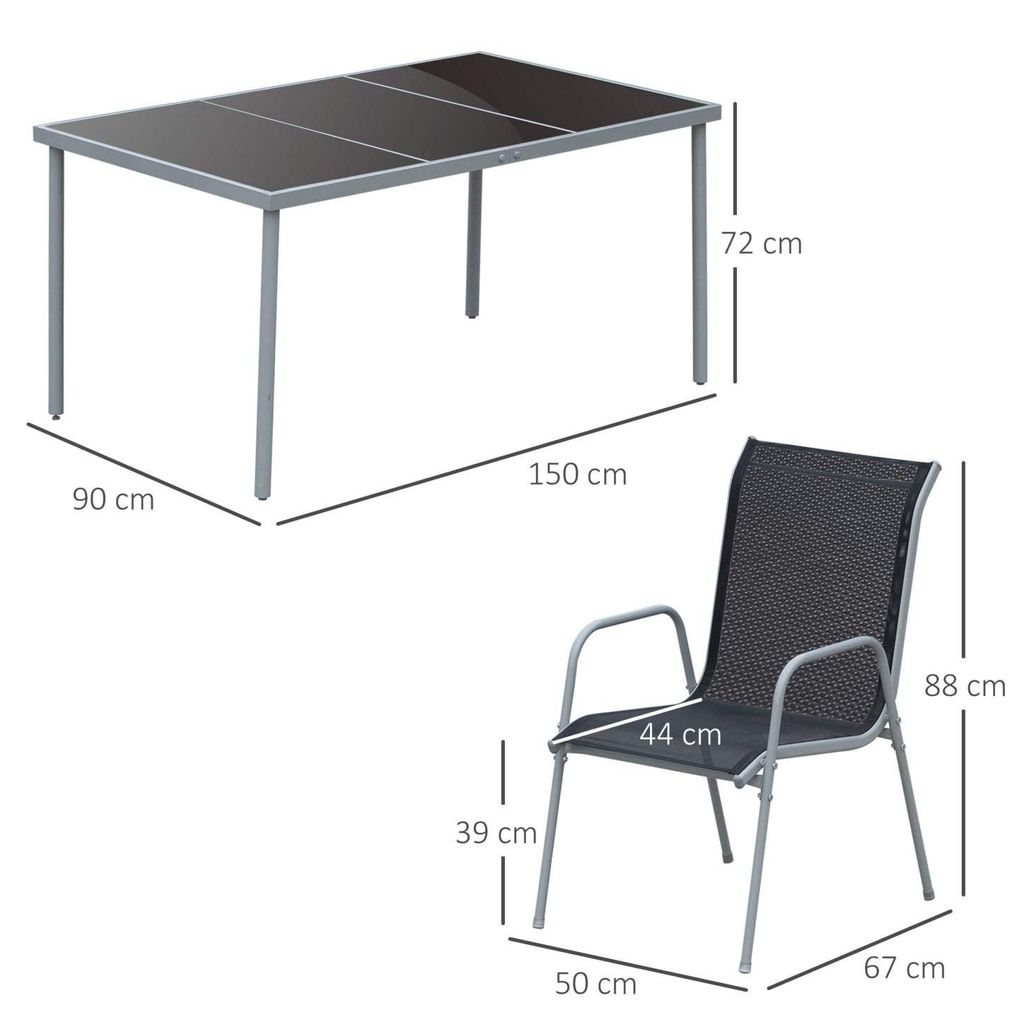 Outsunny Conjunto Mueble De Jardín De 7 Piezas 150x90x72cm Negro_2