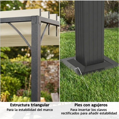 Outsunny Pérgola De Jardín 3x4 M Con Techo De Lamas Orientables Upf30+ Crema_5