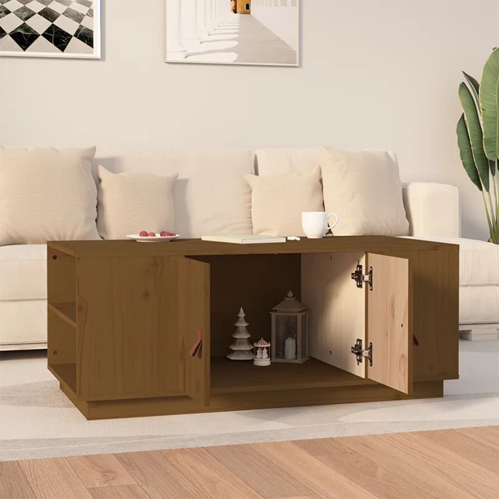 Mesa De Centro Madera Maciza De Pino Marrón Miel 100x50x41 Cm_1