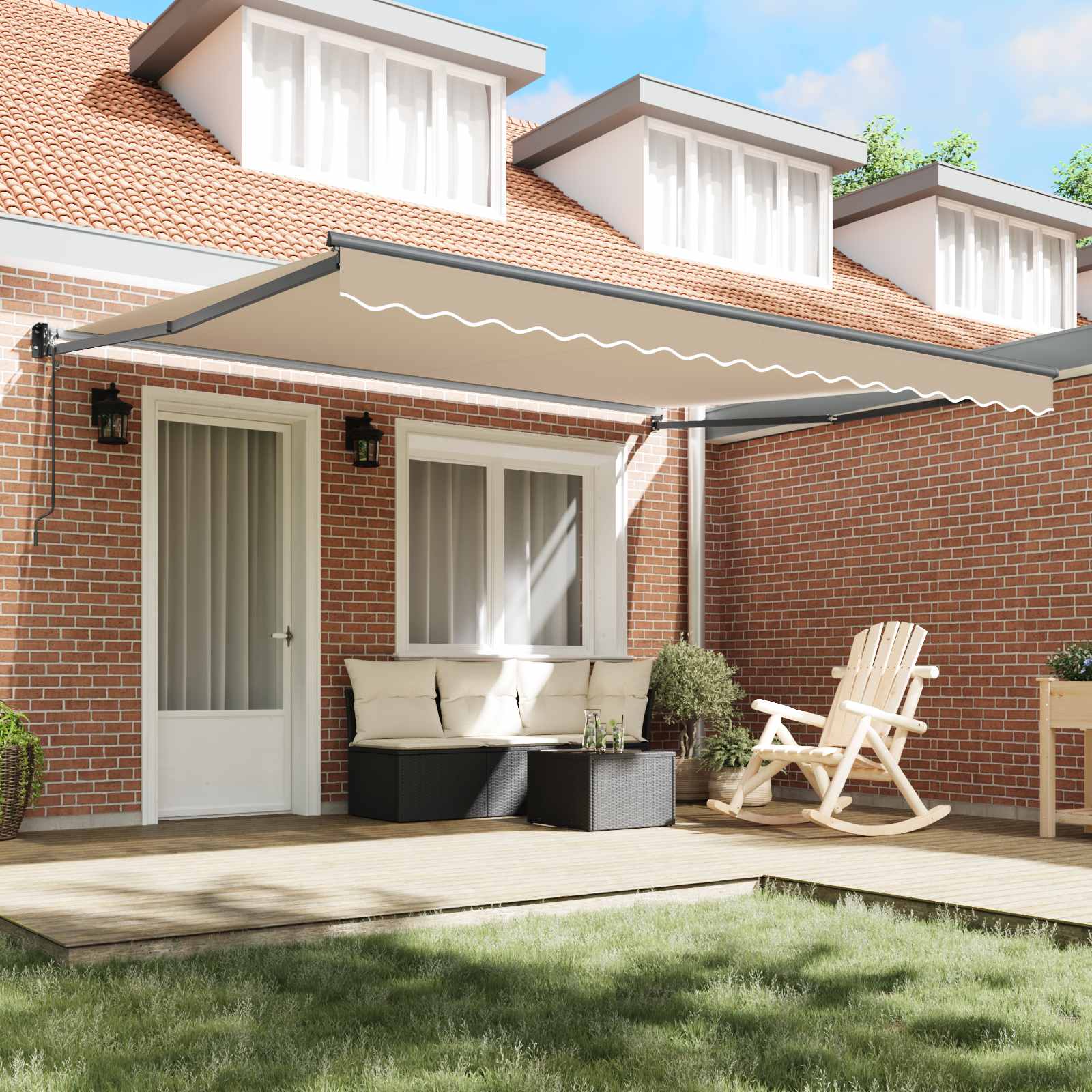 Toldo Retráctil Beige 400 X 300 Cm Poliéster Y Metal_2