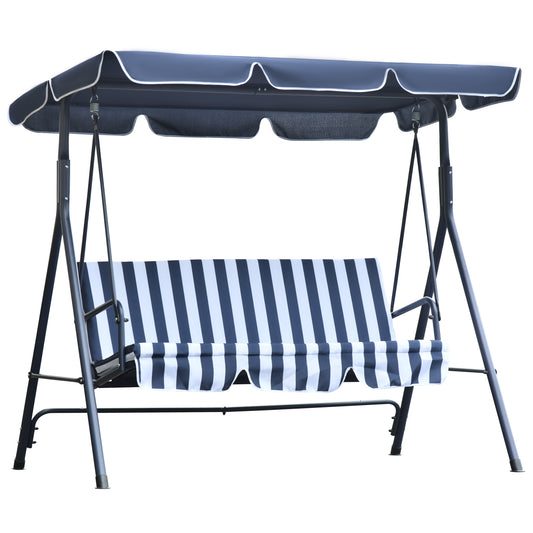 Outsunny Columpio Balancín De Jardín De 3 Plazas Con Techo Ajustable Raya Azul_0
