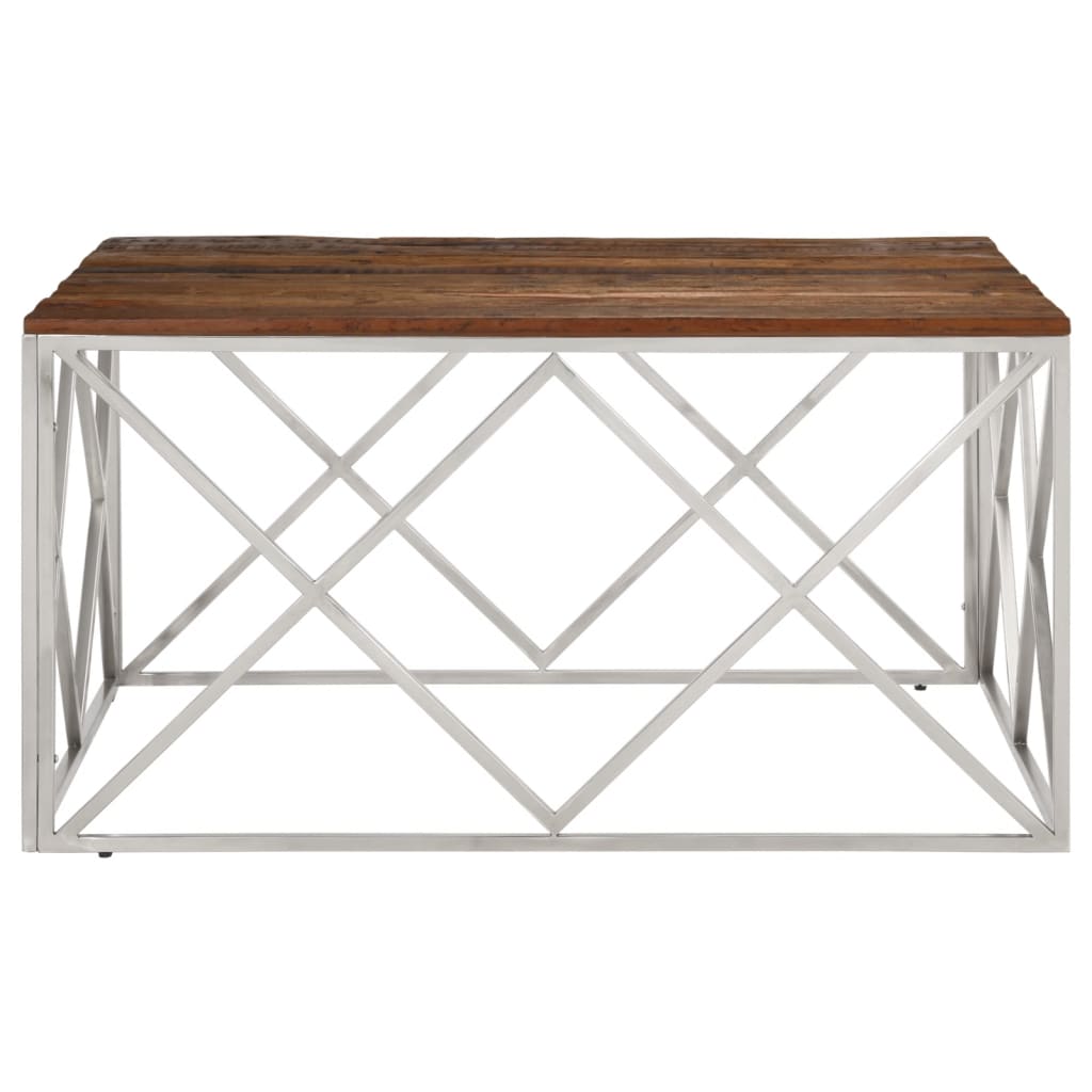 Mesa De Centro De Acero Inoxidable Plateado Y Madera Maciza_1