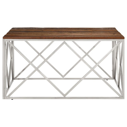 Mesa De Centro De Acero Inoxidable Plateado Y Madera Maciza_1