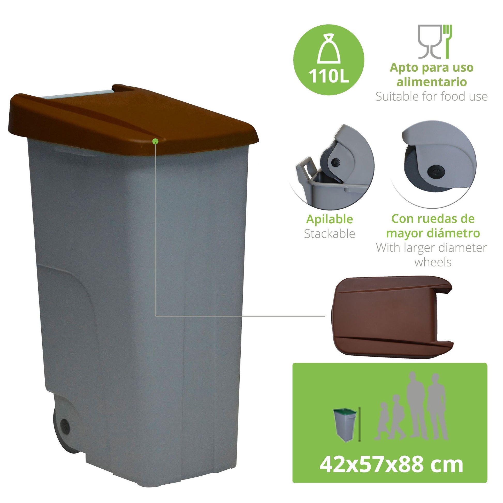 Contenedor Reciclo 110 Litros Cerrado + 3x Bolsas De Basura De 10 Unidades_1