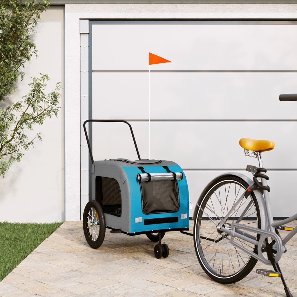 Vidaxl Remolque De Bicicleta Mascotas Hierro Tela Oxford Azul Gris_1