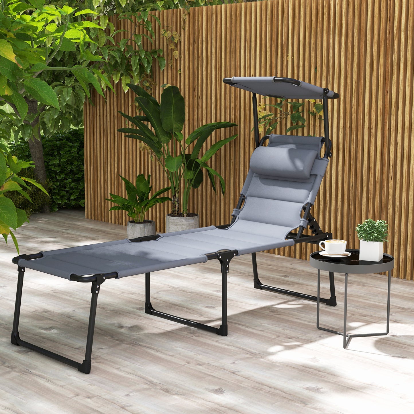 Outsunny Tumbona Plegable Con Respaldo Regulable 70x200x45 Cm Gris_1