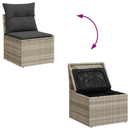 Set Muebles Jardín 9 Pzas Y Cojines Ratán Sintético Gris Claro / Vetonek_0