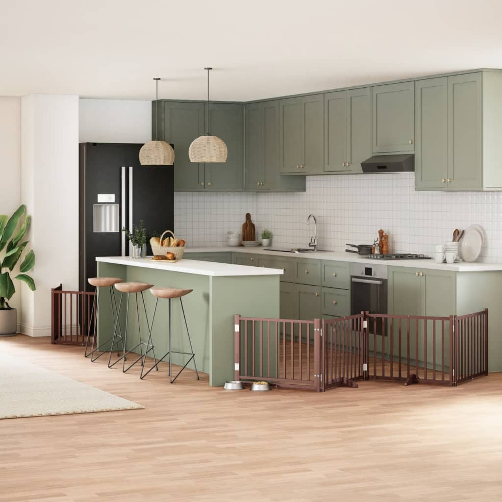 Vidaxl Puerta De Perros Plegable 12 Paneles Madera Álamo Marrón 960 Cm_1