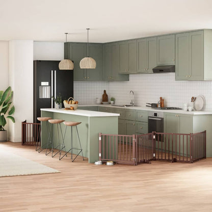 Vidaxl Puerta De Perros Plegable 12 Paneles Madera Álamo Marrón 960 Cm_1