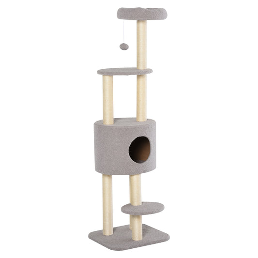 Pawhut Árbol Para Gatos Altura 148 Cm Con Postes De Sisal Y 3 Plataformas Gris_0