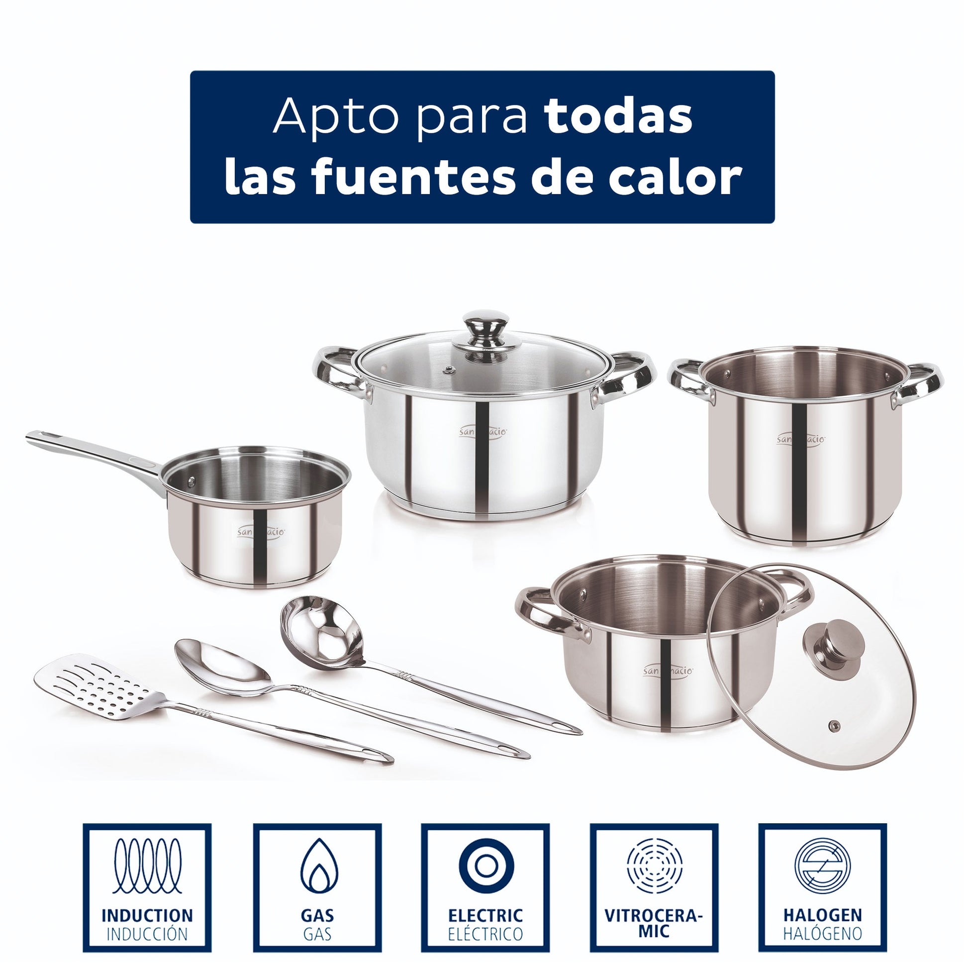 Set 9pc Bateria Cocina Acero Inox Ind Lexia