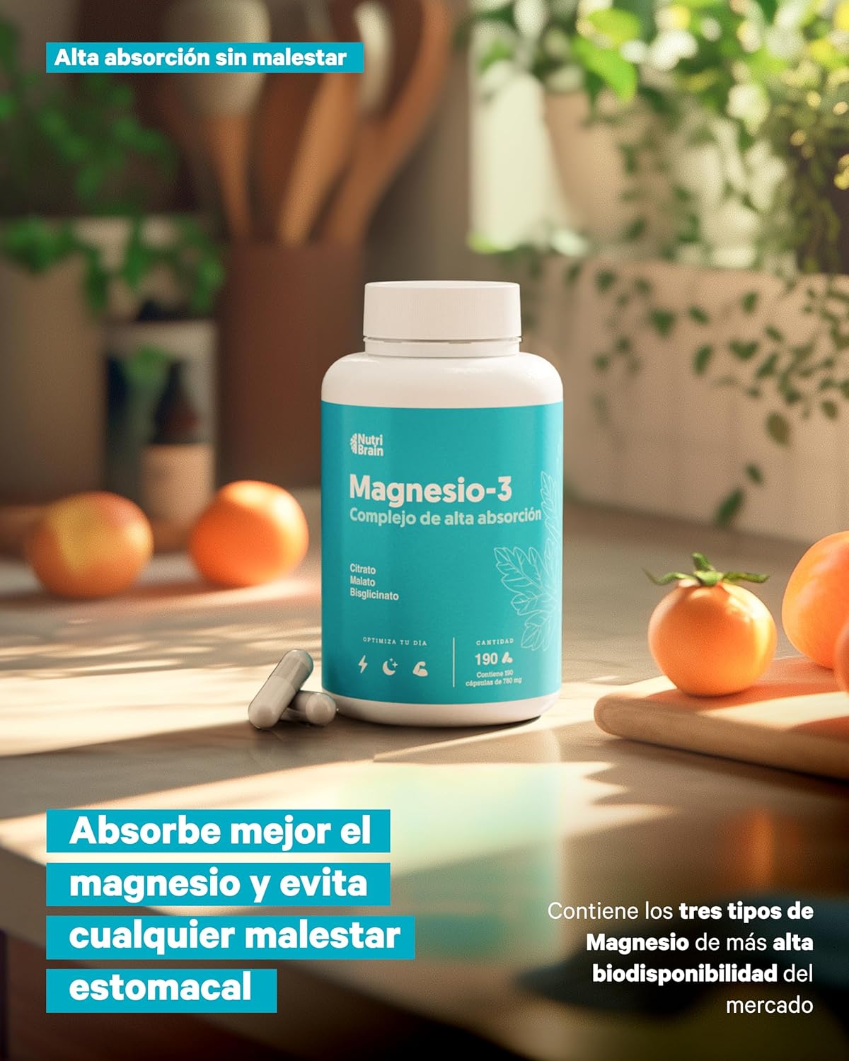 Magnesio Complex 2530mg Citrato Malato Bisglicinato Nutribrain 190 Cápsulas_4