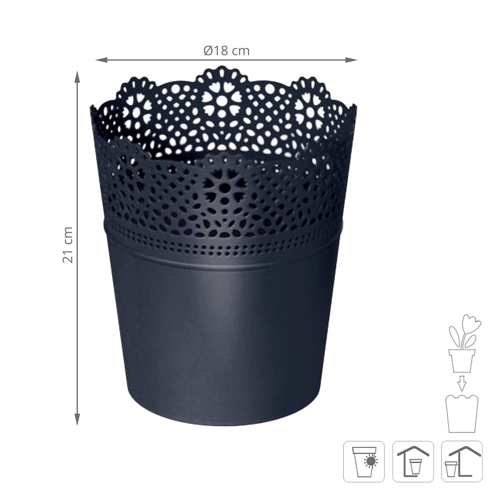 Maceta Lace , Dimensiones (mm) 180x180x210, Color Antracita
