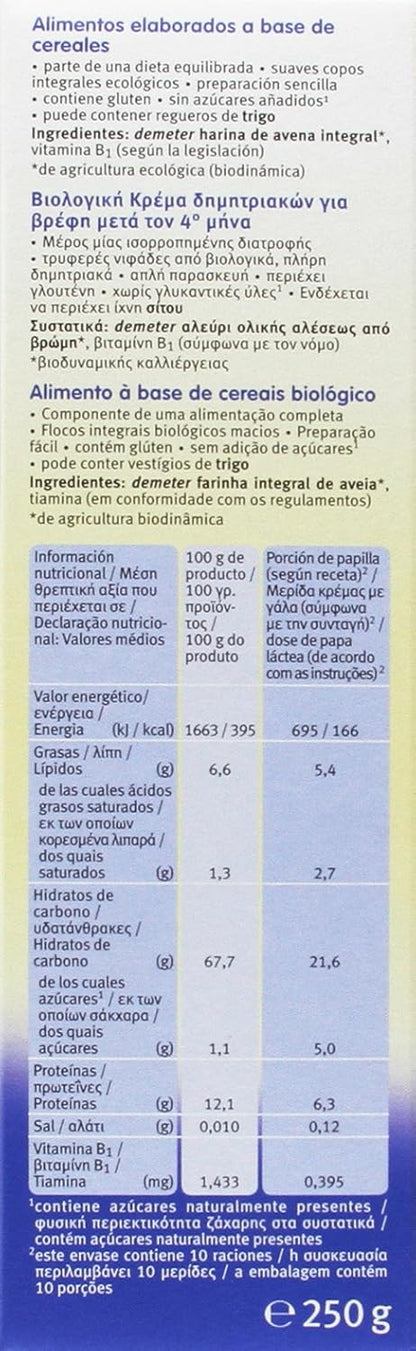 Papilla BIO de copos de avena +4 meses Holle 250 g