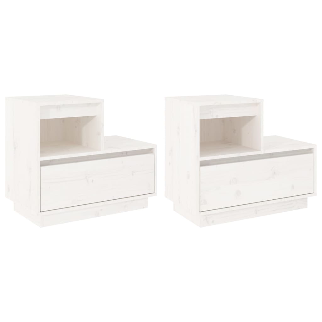 Mesitas De Noche 2 Uds Madera Maciza De Pino Blanco 60x34x51 Cm_0