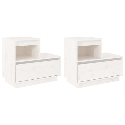 Mesitas De Noche 2 Uds Madera Maciza De Pino Blanco 60x34x51 Cm_0