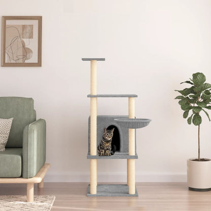 Rascador Para Gatos Con Postes De Sisal Gris Claro 132 Cm_1