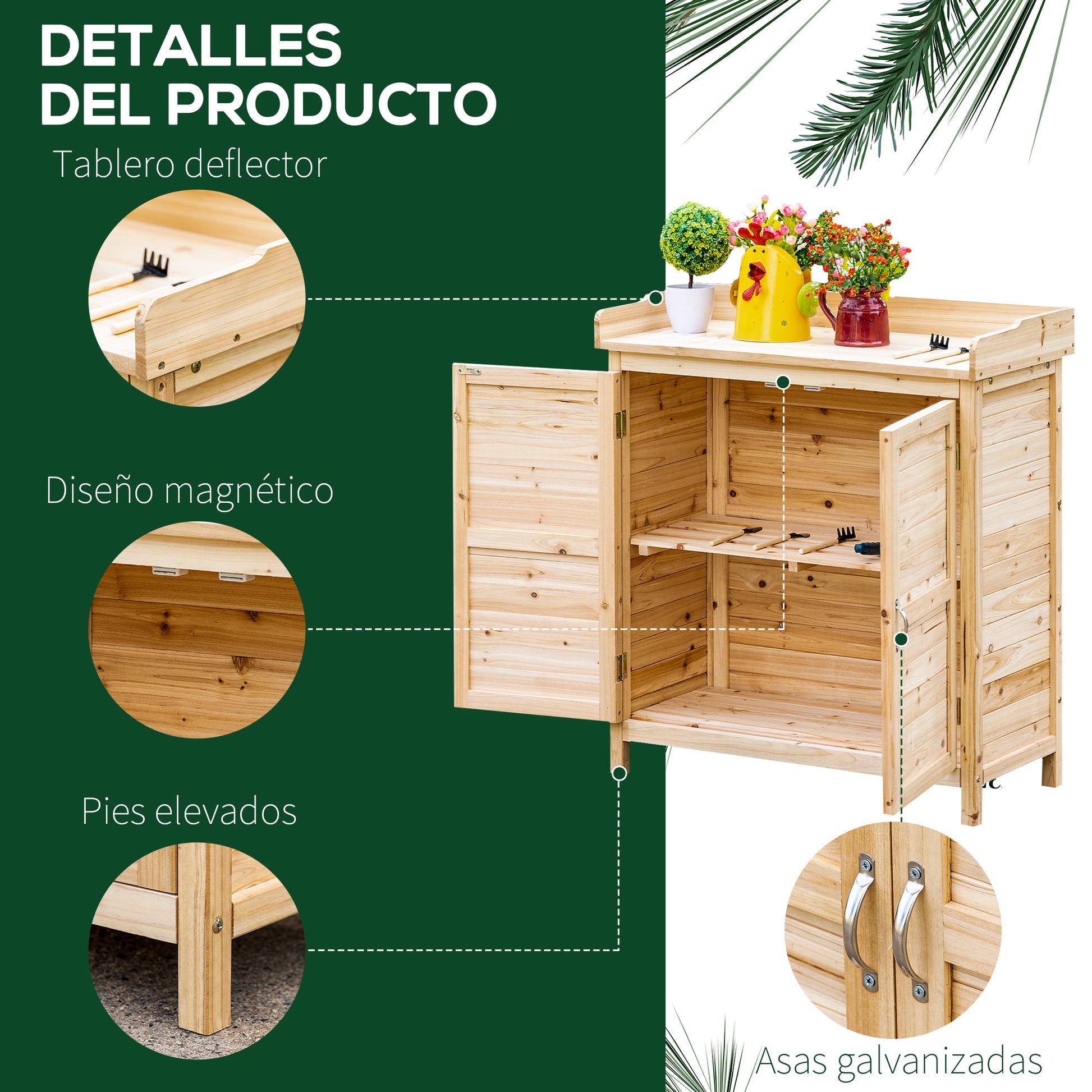 Outsunny Armario De Jardín De Madera Con 2 Puertas Estante 83x40x92 Cm Natural_5