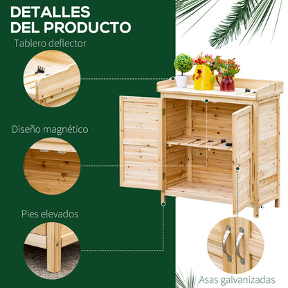 Outsunny Armario De Jardín De Madera Con 2 Puertas Estante 83x40x92 Cm Natural_5