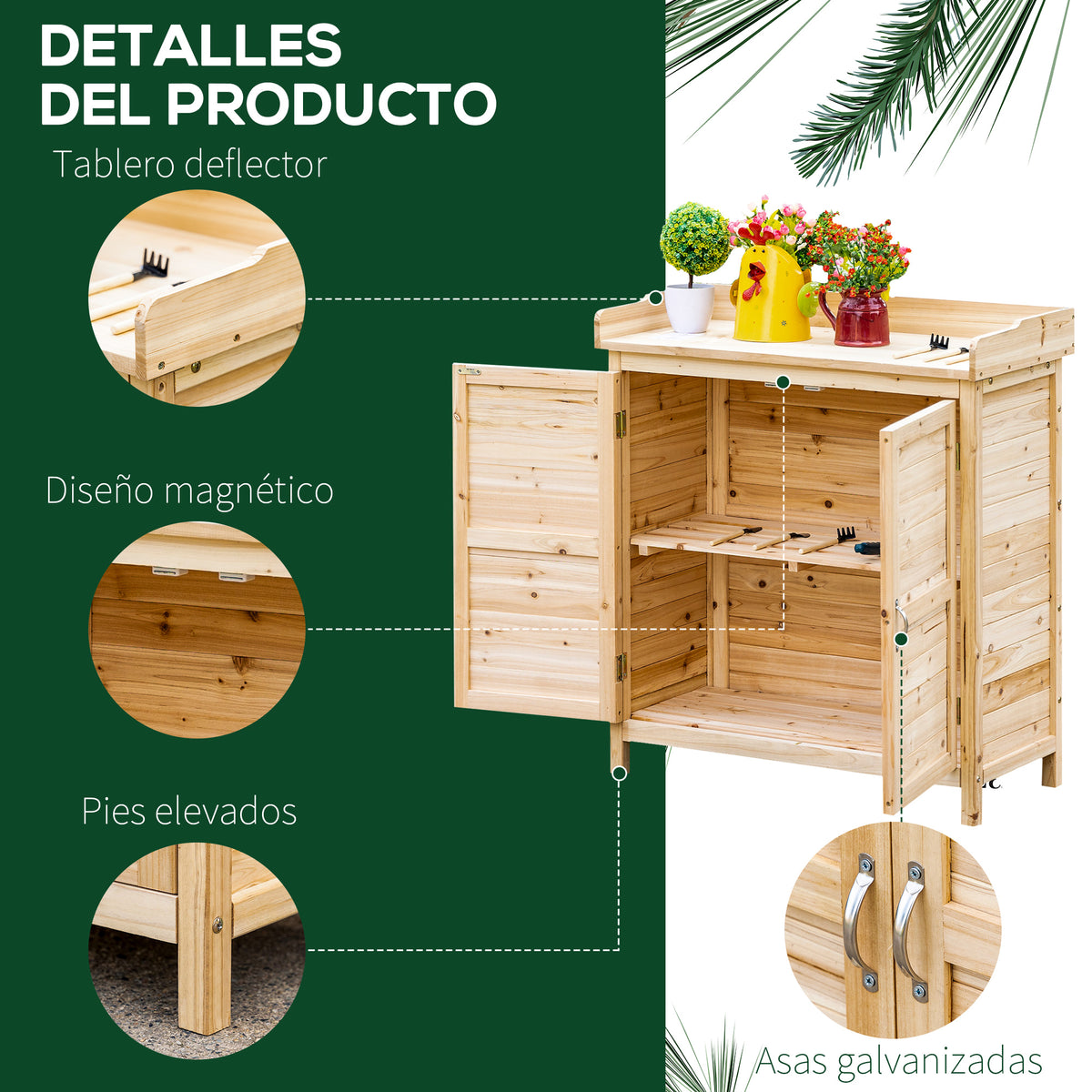 Outsunny Armario De Jardín De Madera Con 2 Puertas Estante 83x40x92 Cm Natural_5