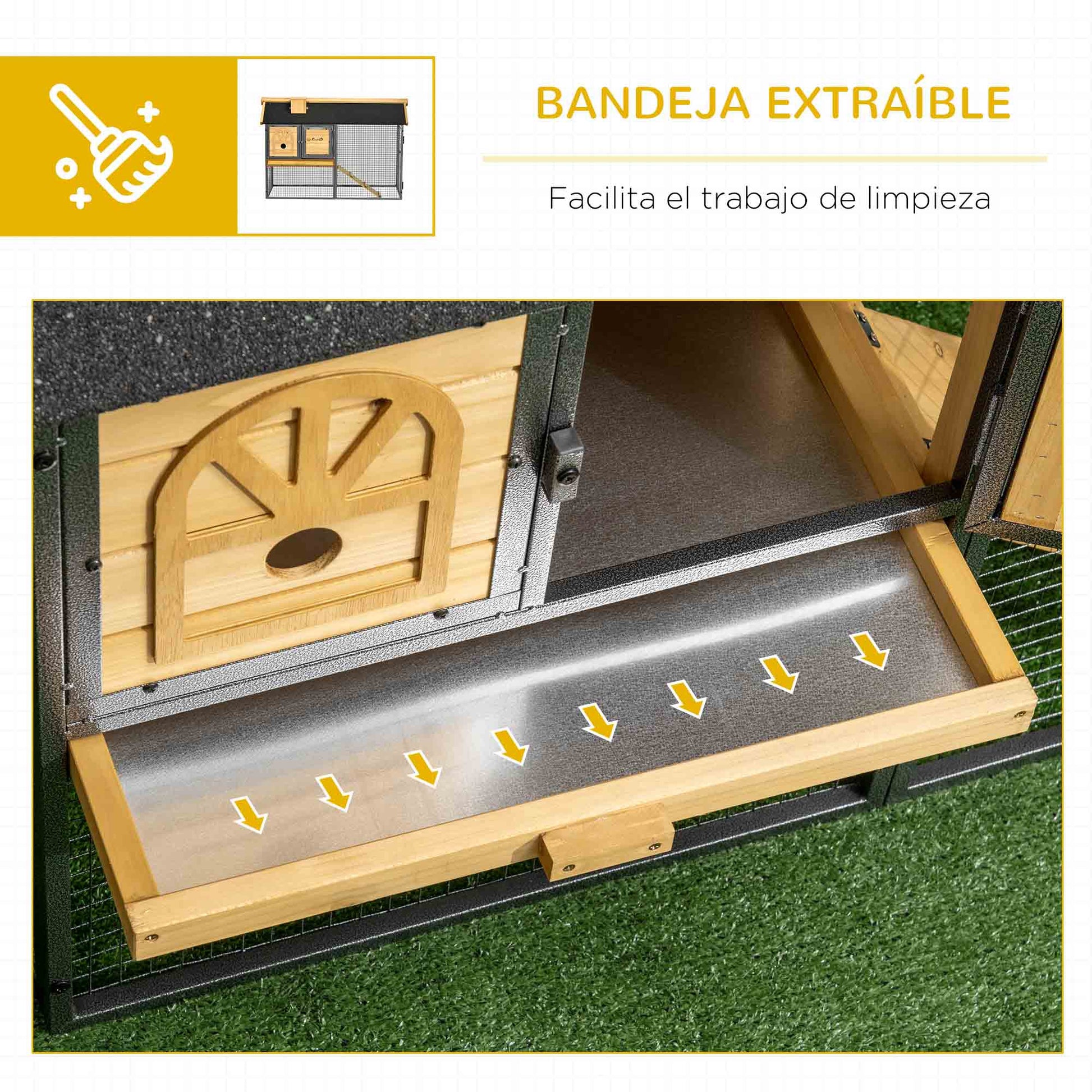 Pawhut Conejera De Madera Con Zona Abierta Y Rampa 120x55,5x80 Cm Natural_5