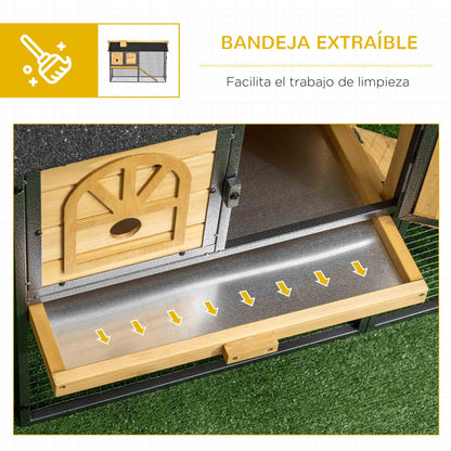Pawhut Conejera De Madera Con Zona Abierta Y Rampa 120x55,5x80 Cm Natural_5